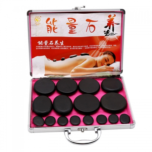 16pcs/set SPA Hot And Cold Heat Energy Natural Stone Hand Made black Polished Energy Stone For Whole Body Relax And Massage