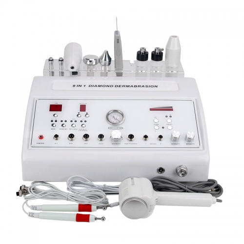 9 in 1 Diamond Microdermabrasion Kit With Skin Scrubber, Ultrasonic, High Frequency, Galvanic Head, Sprayer, Hot&Cold Hammer For Skin Rejuvenation Lifting